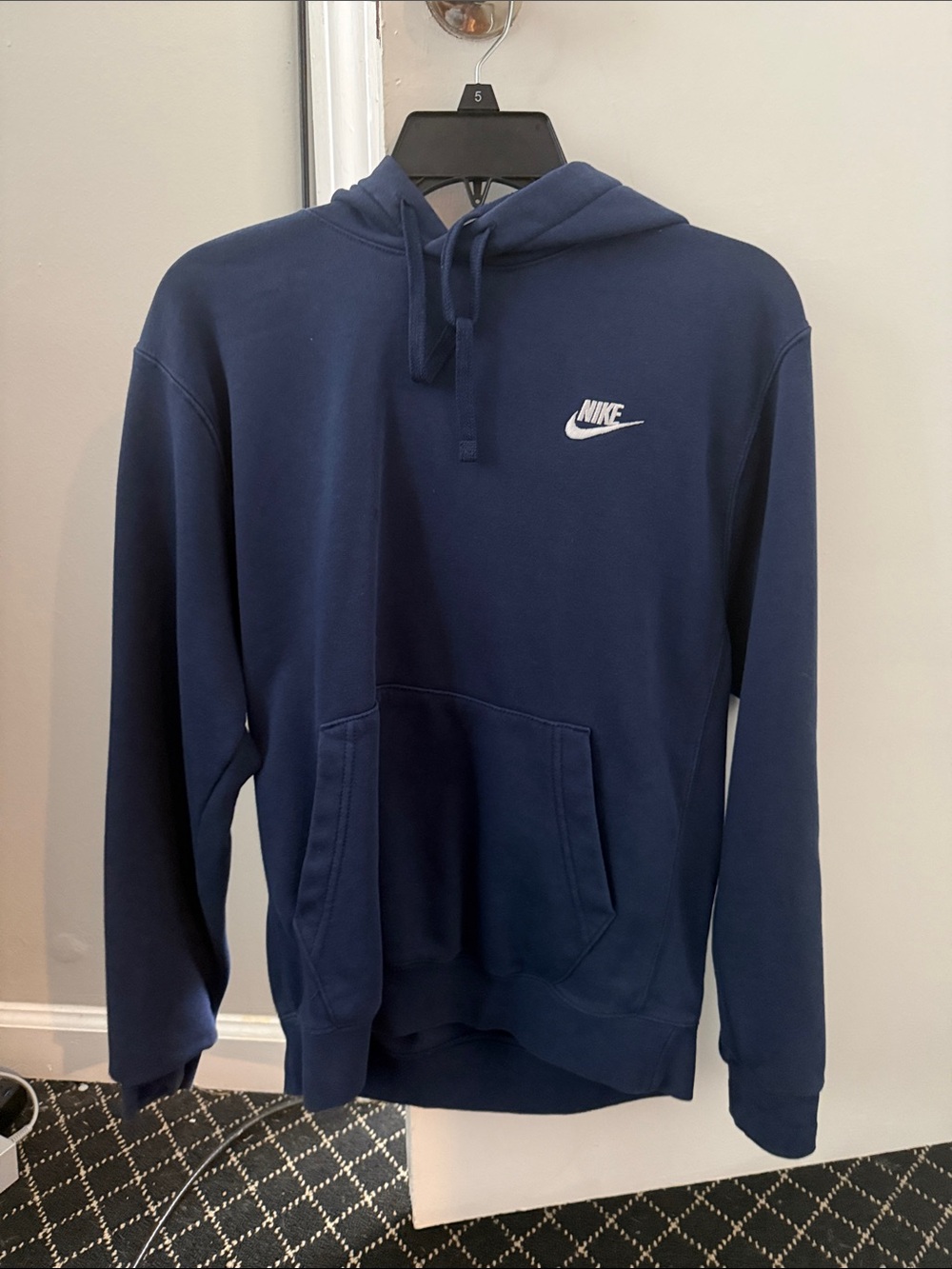 Nike Navy Blue Pullover Hoodie with White Logo
